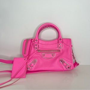 BALENCIAGA Mini City Tote Metallic Edge Acid Pink